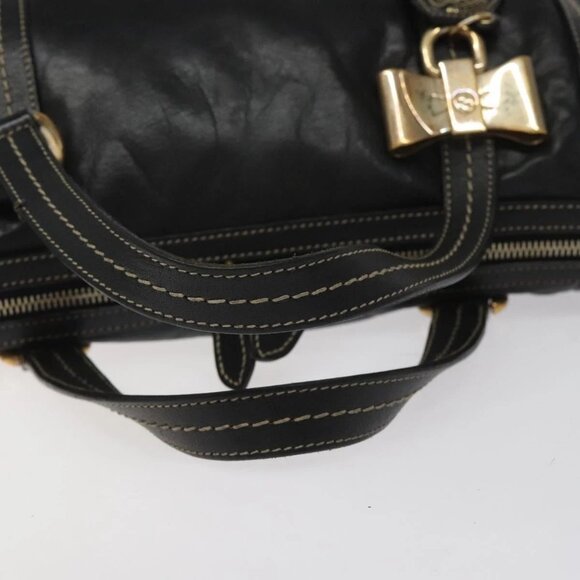 GUCCI Hand Bag Leather Black Gold - Picture 6 of 16
